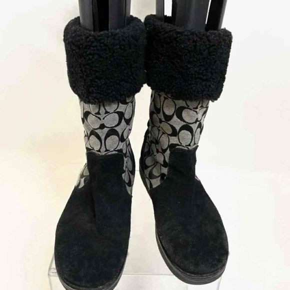 Coach Designer Women's Monogram Black Gray Boots - Size 10B - Picture 1 of 7